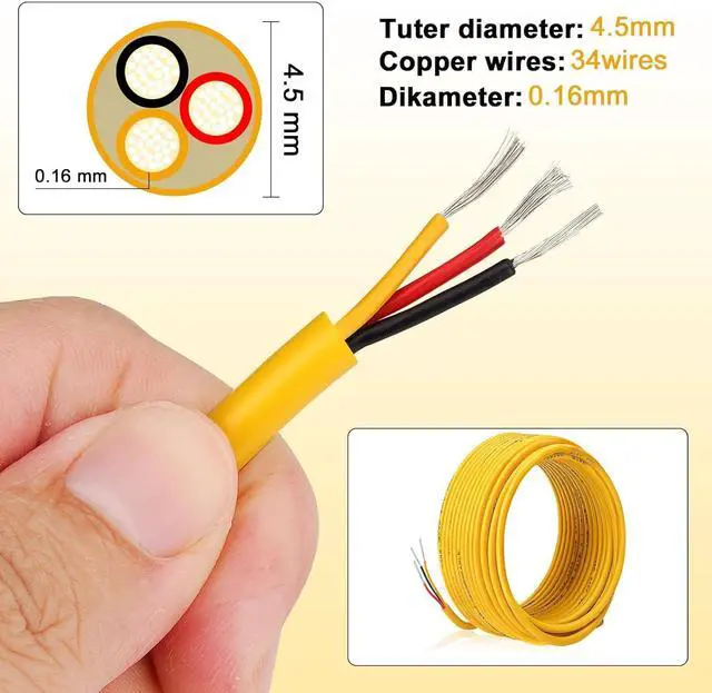 Alt view image 5 of 7 - 18 Gauge 3 Conductor Electrical Wire, 50FT/15M yellow Thermostat Wire, PVC Stranded Tinned Copper 3Wire Cable, Flexible Extension Cord