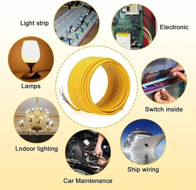Alt view image 6 of 7 - 18 Gauge 3 Conductor Electrical Wire, 50FT/15M yellow Thermostat Wire, PVC Stranded Tinned Copper 3Wire Cable, Flexible Extension Cord