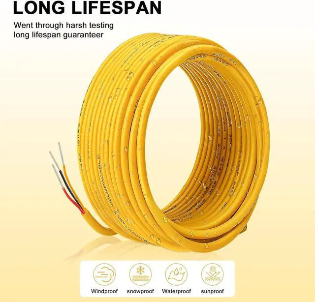 Alt view image 7 of 7 - 18 Gauge 3 Conductor Electrical Wire, 50FT/15M yellow Thermostat Wire, PVC Stranded Tinned Copper 3Wire Cable, Flexible Extension Cord