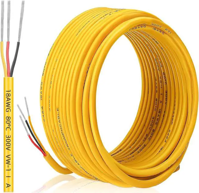 Main image of 18 Gauge 3 Conductor Electrical Wire, 50FT/15M yellow Thermostat Wire, PVC Stranded Tinned Copper 3Wire Cable, Flexible Extension Cord