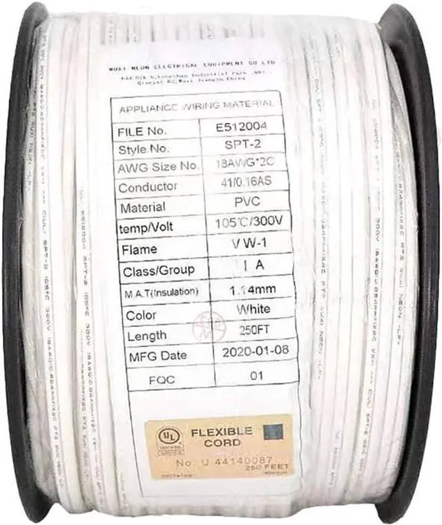 Alt view image 2 of 7 - SPT-2 18/2 Low Voltage Landscape Lighting Copper Wire - 250 Feet White 18 Gauge Wire 2-Conductor - UL Listed 18/2 Wire Electrical Wire