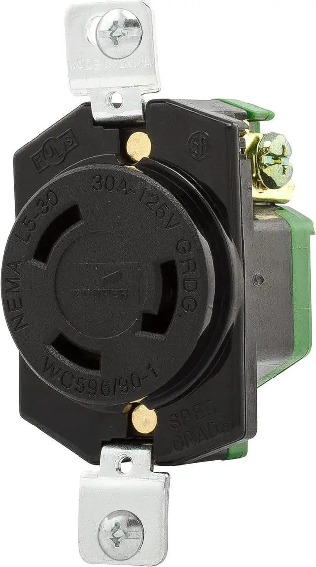 Alt view image 2 of 3 - EATON Cooper Wiring Devices, L530R-Single Locking Receptacle, 30A -125V, 2-pole, 3-wire Grounding Back & Side Wire, Fed. SpeclW-C-596F