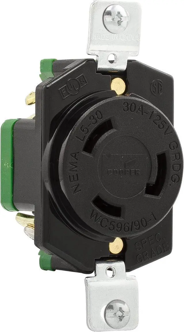 Alt view image 3 of 3 - EATON Cooper Wiring Devices, L530R-Single Locking Receptacle, 30A -125V, 2-pole, 3-wire Grounding Back & Side Wire, Fed. SpeclW-C-596F