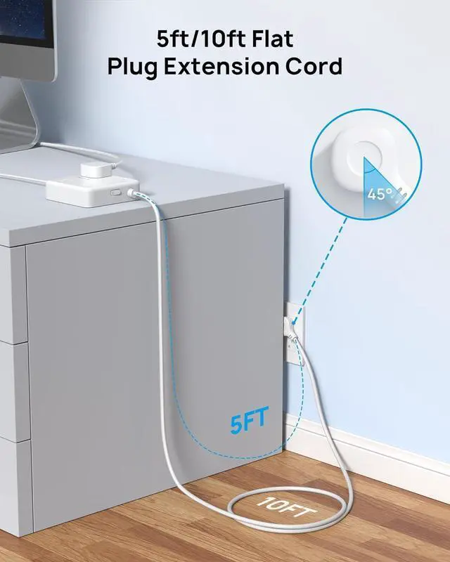 Alt view image 6 of 7 - TROND Surge Protector Power Strip with USB Ports, 5ft Flat Plug Extension Cord with Multiple Outlets, 1440J, Wall Mount for Home Office Dorm Room Essentials, White
