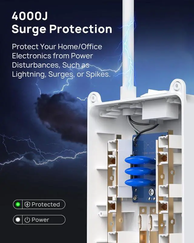 Alt view image 2 of 7 - TROND Power Strip Surge Protector - White Extension Cord with USB Ports, 13 Widely-Spaced Outlets Expansion, 5ft, Flat Plug, Under Desk, Wall Mount, Heavy Duty, 4000 Joules, Office, Home, ETL Listed