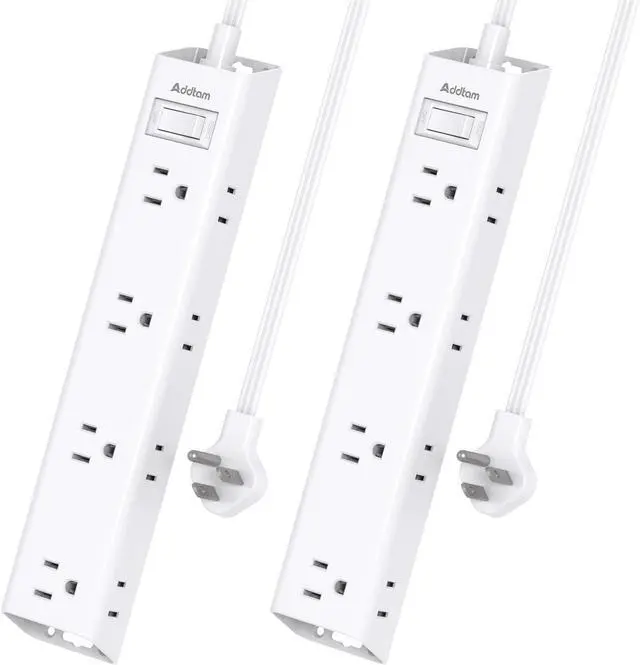 Main image of 2 Pack Surge Protector Power Strip - Flat Plug Extension Cord, 12 Outlet Extender 3 Sides with Overload Protection, 5ft, 1050J, Wall Mount Multi Plug Adapter for Home Office College Dorm Essentials