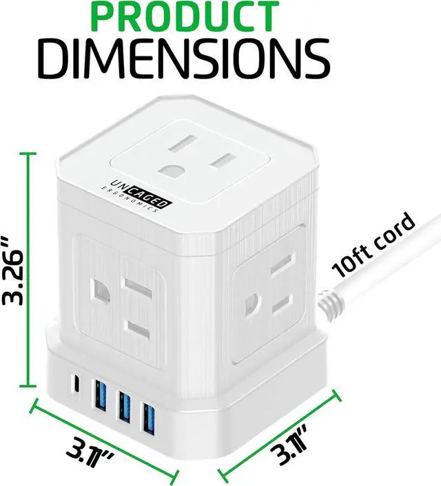 Alt view image 2 of 7 - Cube Power Strips with Surge Protection, 10ft Extension Cord with Multiple Outlets, 5 Ac Plugs, 3 USB, 1 Usbc Fast Charging Power Strip with USB Ports, Mountable On/Off Switch Charging Station