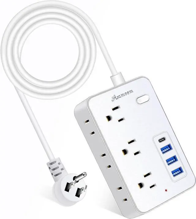 Alt view image 3 of 7 - 20 FT Extension Cord with Multiple Outlets, Asamoom 20 ft Surge Protector Power Strip with 6 Outlets with 4 USB Ports(1 USB C)Flat Plug with Long Cord 1700 Joules Protection for Home Office White