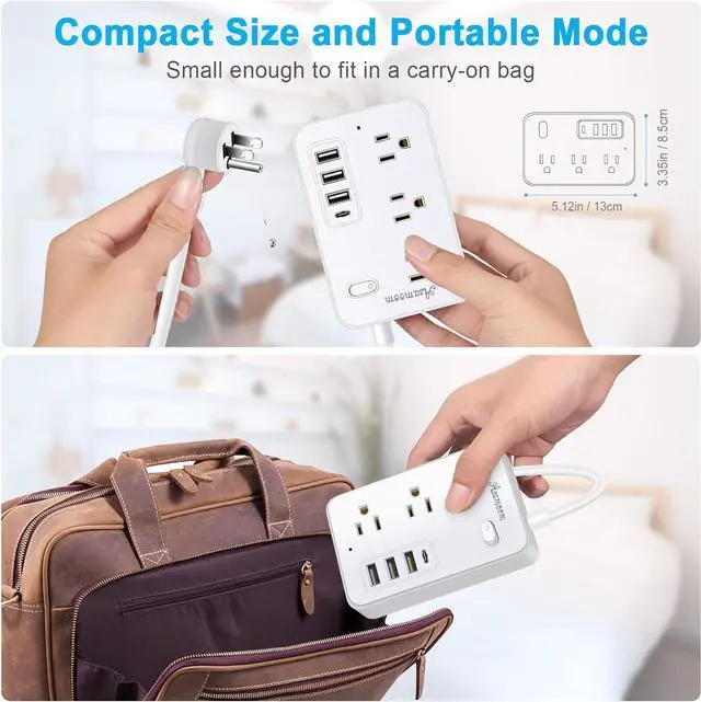 Alt view image 6 of 7 - 20 FT Extension Cord with Multiple Outlets, Asamoom 20 ft Surge Protector Power Strip with 6 Outlets with 4 USB Ports(1 USB C)Flat Plug with Long Cord 1700 Joules Protection for Home Office White