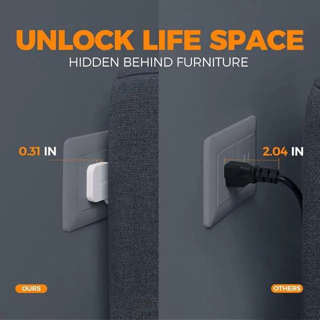 Alt view image 2 of 7 - Ultra Thin Flat Extension Cord 5 FT, TESSAN Slim Power Strip with USB Ports (1 USB C), Surge Protector Flat Plug Wall Charger with 3 Outlets for Office, School, Dorm Room Essentials