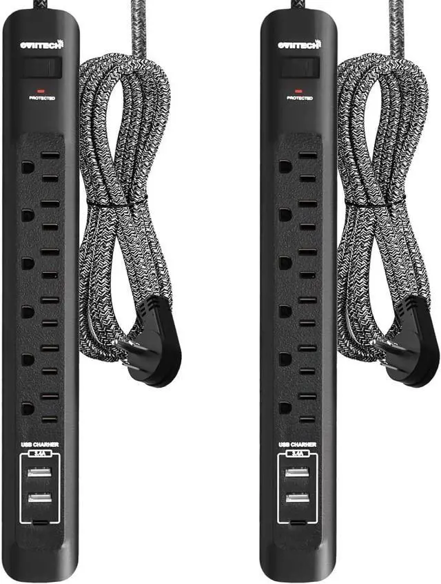 Main image of 2 Pack Power Strip Surge Protector with USB Port, 6 AC Outlets with 3 USB Port(2 USB-A,1 USB-C) and 10FT Extension Cord Flat Plug for Home, Office, Travel, Wall Mount, Black, ETL Listed