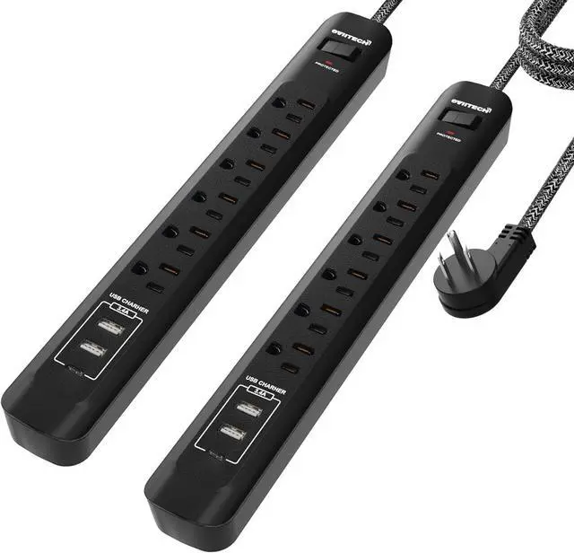 Alt view image 2 of 7 - 2 Pack Power Strip Surge Protector with USB Port, 6 AC Outlets with 3 USB Port(2 USB-A,1 USB-C) and 10FT Extension Cord Flat Plug for Home, Office, Travel, Wall Mount, Black, ETL Listed