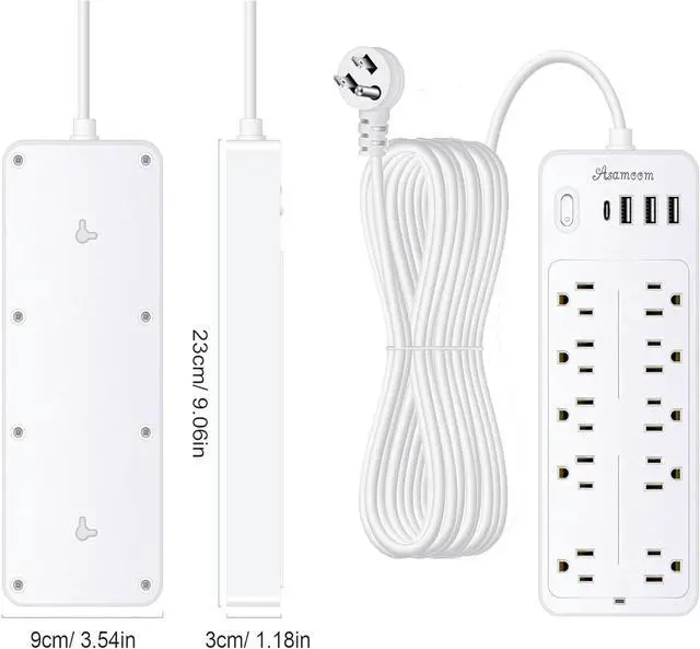 Alt view image 4 of 6 - 15 FT Power Strips with Surge Protection 1625W/13A,10 Outlets with 4 USB Ports (1 USB C) Long Extension Cord with Multiple Outlets 16Awag 1700J Flat Plug Power Strip Protector White,ETL Listed