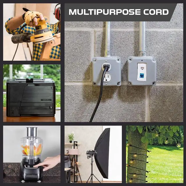 Alt view image 4 of 7 - Iron Forge Cable 3 Outlet Power Strip Outdoor Extension Cord 25 ft, 16/3 Heavy Duty Black Extension Cord with Multiple Outlets 3 Prong, Weatherproof Power Cable Multi Plugs for Outside, Lamp & Office