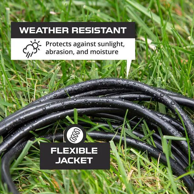 Alt view image 6 of 7 - Iron Forge Cable 3 Outlet Power Strip Outdoor Extension Cord 25 ft, 16/3 Heavy Duty Black Extension Cord with Multiple Outlets 3 Prong, Weatherproof Power Cable Multi Plugs for Outside, Lamp & Office