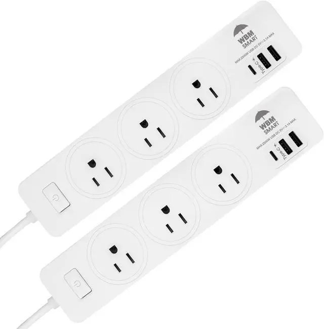 Main image of Power Strip 5.9 ft 10 A - Extention Cord Socket, Pack of 2 with 2 USB Ports and 1 Type C Plug, Multi Outlet Extender for Home, Office and Dorm Room