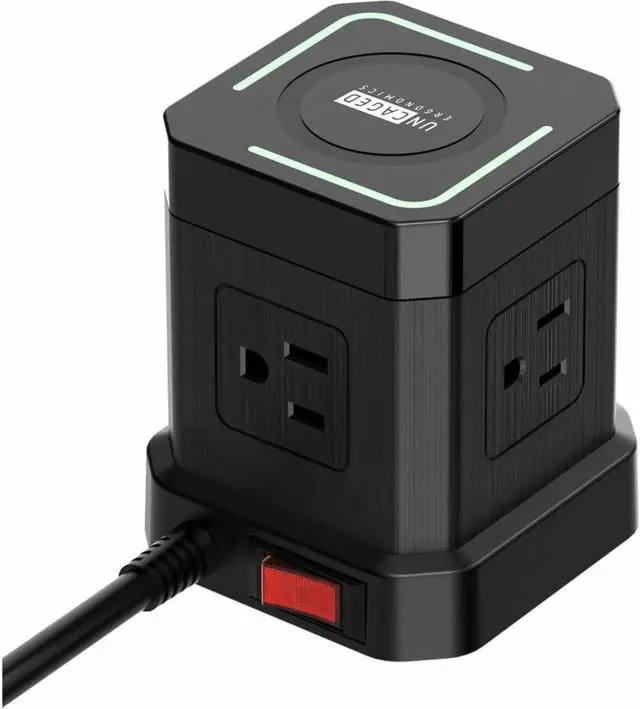 Alt view image 7 of 7 - Wireless Charger Cube Power Strip with USB Ports, Power Strips with Surge Protection, 10ft Extension Cord with Multiple Outlets, 4 Ac Plugs, 3 USB, 1 USB-C Fast Charging, Mountable On/Off Switch