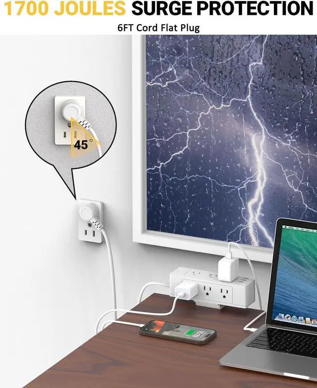 Alt view image 4 of 7 - Desk Clamp Power Strip with USB Port, Desk Outlet 1700 Joules Surge Protector Power Strip, Desk Edge Mount Outlets with 9 Outlets and 4 USB Ports, Removable Clamp Power Strip, 6 FT Flat Plug