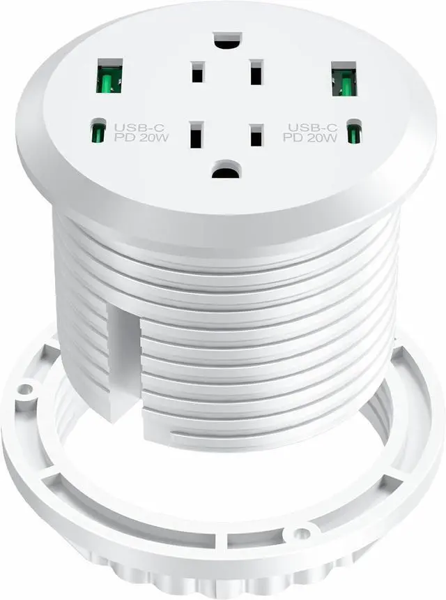 Main image of Desktop Power Grommet,40W Fast Charging Station,2 AC Outlets,4 USB Ports,Flush Mount Power Grommet 3-inch Hole,2 PD 20W USB C Ports