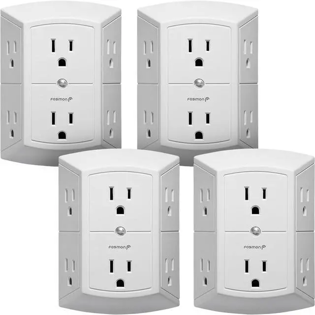 Alt view image 2 of 7 - Fosmon 6-Outlet Wall Plug, Six Plug Outlet Adapter, Multiple 6 Way Wall Plug Extender for Travel, Cruise, Dorm, Home and Office, 15A 125V 1875W, 3 Prong, 2 Pack
