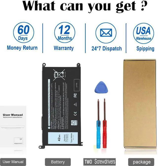 Alt view image 6 of 7 - 42Wh YRDD6 Battery for Dell Inspiron 15 3582 3583 3584 P75F 3593 5584 5585 5590 5593 5594 5598 5582 7586 14 3493 5481 P93G 5482 5485 5491 5482 2-in-1 5493 17 3793 Vostro 5481 5590 1VX1H VM732 OVM732