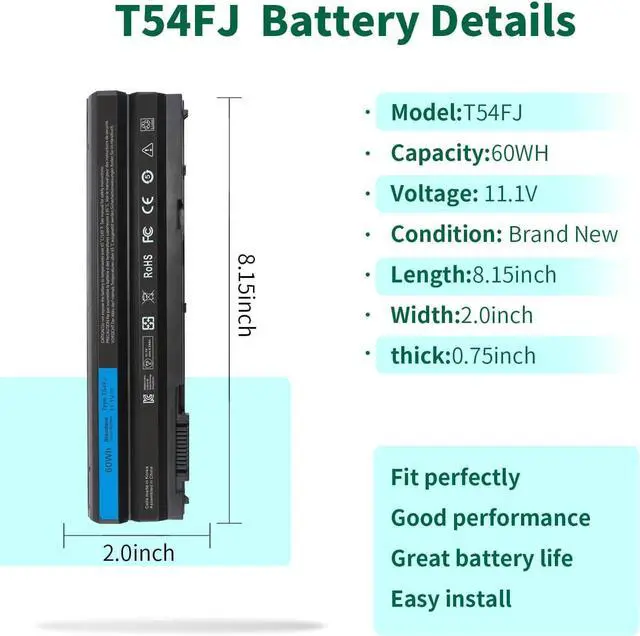 Alt view image 2 of 7 - T54FJ 8858X M5Y0X E6420 E6430 Laptop Battery for Dell Latitude E5420 E5430 E5520 E5530 E6530 E6520 Inspiron 14R 4420 5420 15R 5520 7520 17R 5720 7720 T54F3 X57F1 0T54FJ KJ321 N3X1D P15F P15G P16G