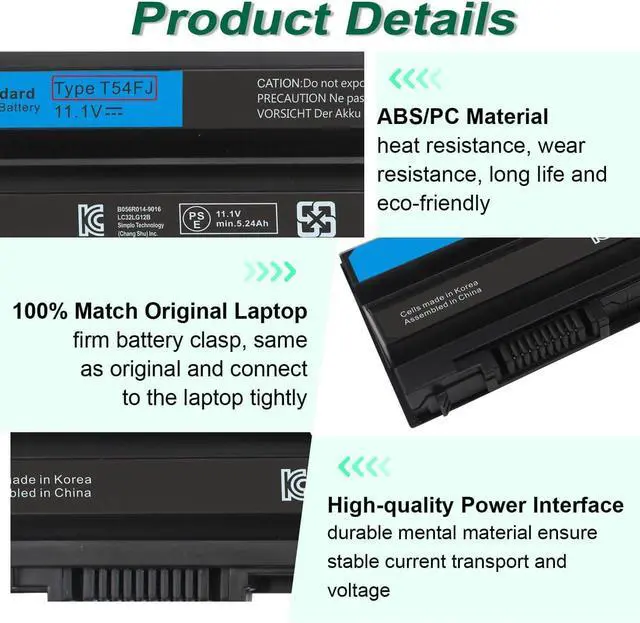 Alt view image 7 of 7 - T54FJ 8858X M5Y0X E6420 E6430 Laptop Battery for Dell Latitude E5420 E5430 E5520 E5530 E6530 E6520 Inspiron 14R 4420 5420 15R 5520 7520 17R 5720 7720 T54F3 X57F1 0T54FJ KJ321 N3X1D P15F P15G P16G