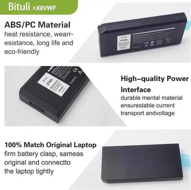 Alt view image 3 of 6 - X8VWF CJ2K1 Laptop Battery for Dell Latitude 14 Rugged 5404 5414 E5404 Extreme 7404 7414 E7404 Series P45G P45G002 P46G P46G001 P46G002 DKNKD 5XT3V VCWGN XN4KN XRJDF YGV51 4XKN5 97Wh