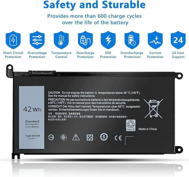 Alt view image 2 of 6 - WDX0R Laptop Battery Replacement for Dell inspiron 13 14 15 7000 5000 Series 5379 5567 5570 5579 7378 7573 7579 Latitude 3500 3400 3340 3580 3590 3480 3490 3189 3390 3190 P69G P58F 3CRH3 42Wh 11.4V