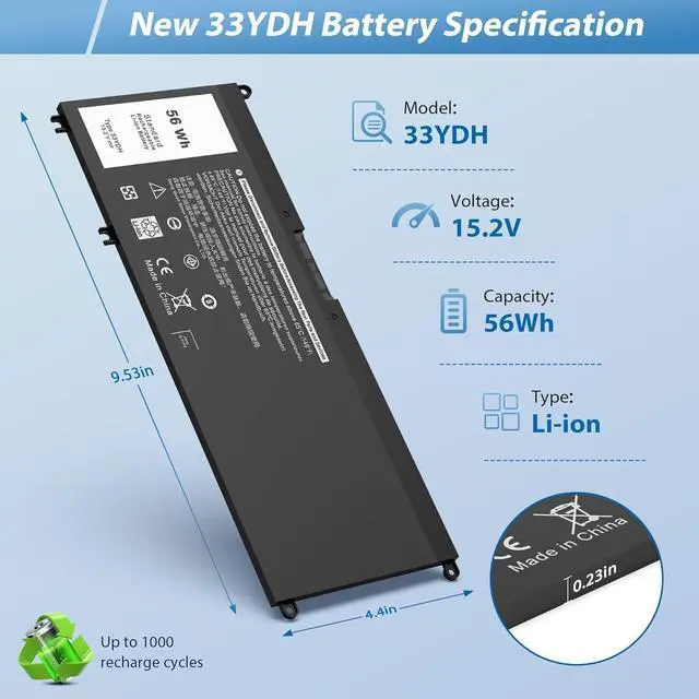 Alt view image 2 of 7 - 56WH 33YDH Laptop Battery Compatible with Dell Inspiron 17 7000 7773 7778 7779 G3 15 3579 15 7577 G5 5587 G7 7588 Latitude 13 3380 14 3490 15 3590 99NF2 PVHT1 P72F P30E 81PF3 081PF3 P30E001