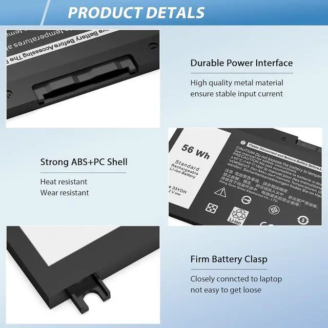 Alt view image 3 of 7 - 56WH 33YDH Laptop Battery Compatible with Dell Inspiron 17 7000 7773 7778 7779 G3 15 3579 15 7577 G5 5587 G7 7588 Latitude 13 3380 14 3490 15 3590 99NF2 PVHT1 P72F P30E 81PF3 081PF3 P30E001