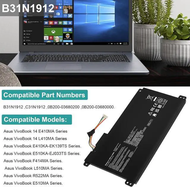 Alt view image 2 of 7 - TREE.NB B31N1912 Laptop Battery Compatible with ASUS VivoBook 14 E410MA L410MA E410KA E510MA E510KA F414MA L510MA R522MA E410MA-EK026TS EK018TS L410MA-BV058TS E510KA-EJ033TS E510KA-EJ033TS C31N1912