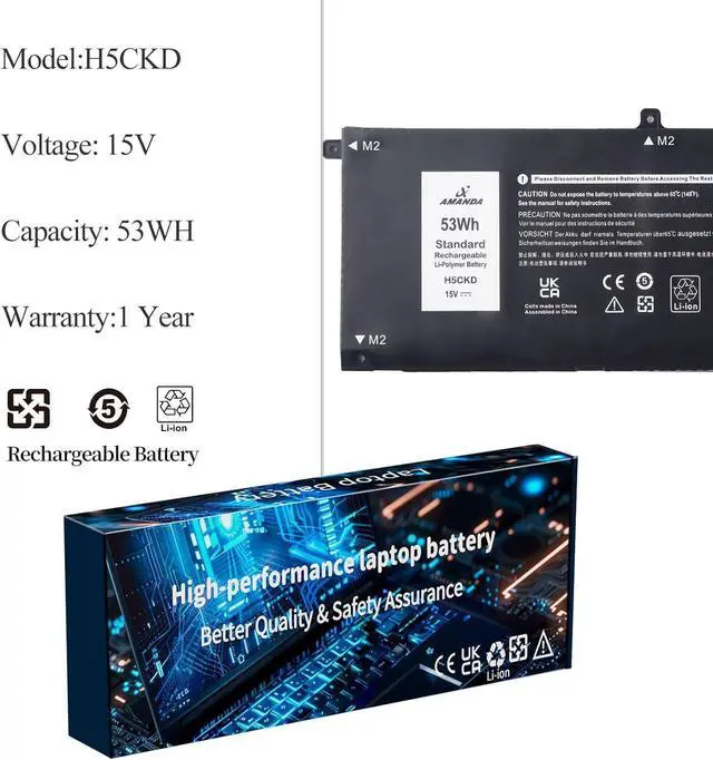 Alt view image 2 of 6 - H5CKD Laptop Battery Compatible with Dell Latitude 3410 3510 Vostro 5300 5401 5501 Inspiron 5300 5401 5408 5501 5508 5400 7405 7300 7500 2-in-1 Series 07T8CD 0TXD03 09077G JK6Y6 [15V/53Wh]