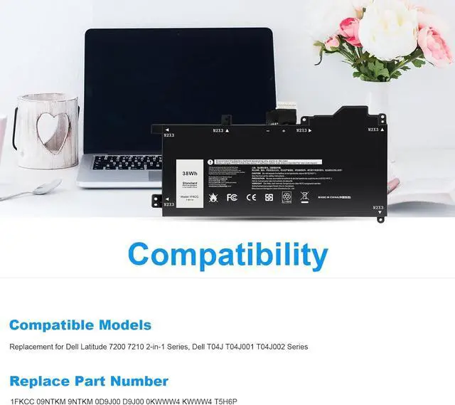 Alt view image 3 of 7 - Futurebatt 1FKCC Laptop Battery Compatible with Dell Latitude 7200 7210 2-in-1 Series T04J T04J001 T04J002 T5H6P 09NTKM 9NTKM 0D9J00 D9J00 0KWWW4 KWWW4