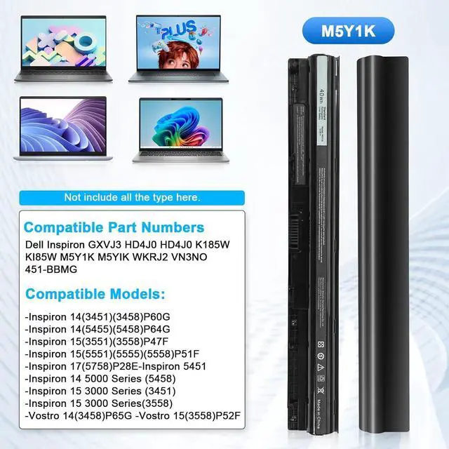 Alt view image 2 of 7 - M5Y1K 14.8V 40WH Laptop Battery for Dell Inspiron 15 5000 3000 Series 5559 5558 5555 5566 5755 5759 i5759 5758 3451 3551 3567 i3567 3458 3552 GXVJ3 P51F P51F004 P47F P63F P60G P64G P28E