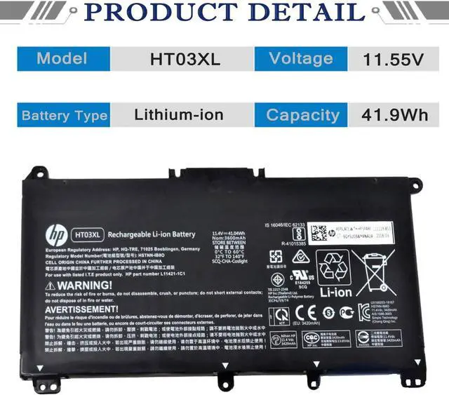Alt view image 2 of 6 - HP HT03XL L11119-855 Laptop Battery for HP Pavilion 14-CE 14-CF 14-DF 15-CS 15-DA 15-DB 15-DW 17-by 17-CA HP 240 245 250 255 G7 340 348 G5 L11119-855 L11421-421 HSTNN-LB8M L11119-855