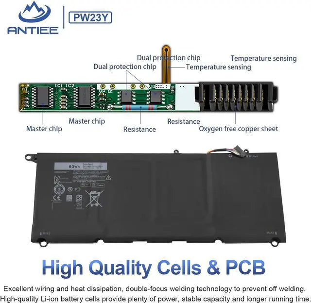 Alt view image 3 of 7 - PW23Y 60Wh Laptop Battery Replacement for Dell XPS 13 9360 3-9360-D1605G 13-9360-D1605T 13-9360-D1505 13-9360-D1505G 13-9360-D1609 13-9360-D1609G 13-9360-D1705G 13-9360-D1805TG RNP72 0RNP72 0TP1GT