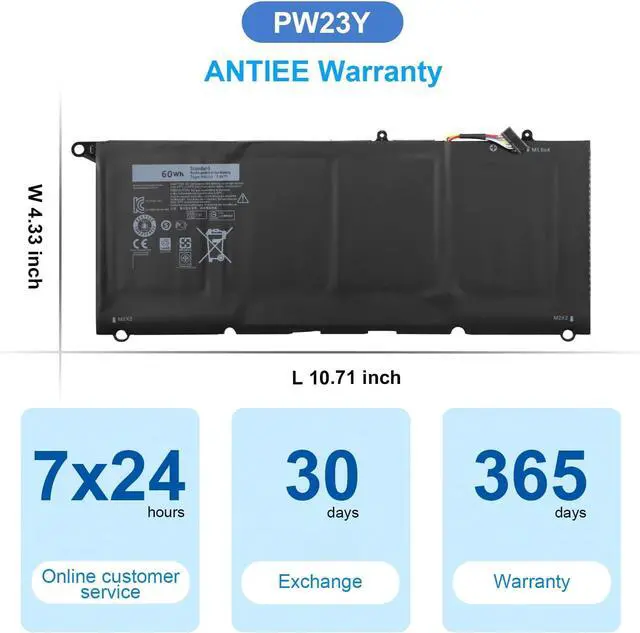 Alt view image 7 of 7 - PW23Y 60Wh Laptop Battery Replacement for Dell XPS 13 9360 3-9360-D1605G 13-9360-D1605T 13-9360-D1505 13-9360-D1505G 13-9360-D1609 13-9360-D1609G 13-9360-D1705G 13-9360-D1805TG RNP72 0RNP72 0TP1GT