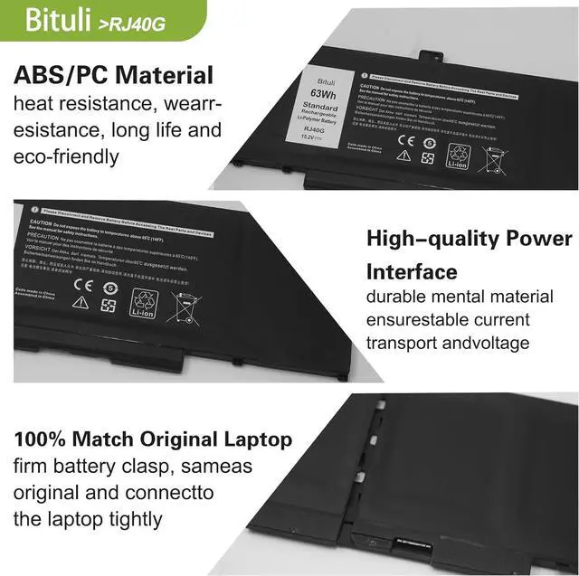 Alt view image 3 of 6 - RJ40G Laptop Battery Replacement for Dell Latitude 14 5420 Latitude 15 5520 Precision 15 3560 Series P137G P137G001 P104F P104F001 P104F002 075X16 01K2CF WY9DX 0WK3F1 0M3KCN 005R42 15.2V 63Wh