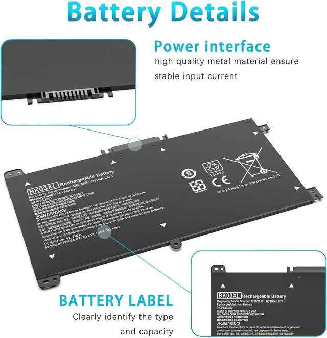 Alt view image 2 of 7 - SLE-TECH 41.7WH BK03XL Battery for HP Pavilion X360 14-BA 14M-BA 14m-ba011dx 14m-ba013dx 14m-ba015dx 14m-ba114dx 14-ba253cl 14-ba125cl 14-ba175nr 14-ba051cl 916366-421 916811-855 HSTNN-LB7S UB7G