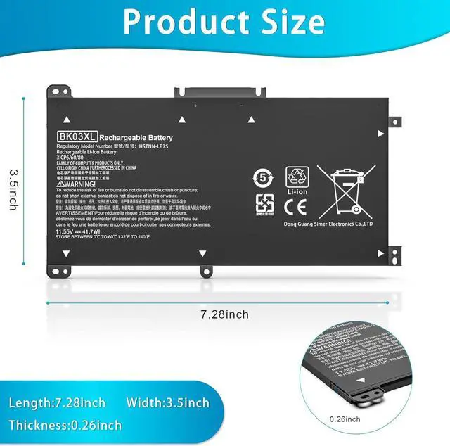 Alt view image 3 of 7 - SLE-TECH 41.7WH BK03XL Battery for HP Pavilion X360 14-BA 14M-BA 14m-ba011dx 14m-ba013dx 14m-ba015dx 14m-ba114dx 14-ba253cl 14-ba125cl 14-ba175nr 14-ba051cl 916366-421 916811-855 HSTNN-LB7S UB7G