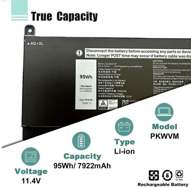 Alt view image 2 of 7 - PKWVM Laptop Battery Replacement for Dell Precision 7550 7560 7750 7760 Mobile Workstation