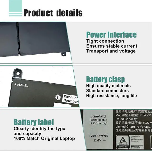 Alt view image 3 of 7 - PKWVM Laptop Battery Replacement for Dell Precision 7550 7560 7750 7760 Mobile Workstation