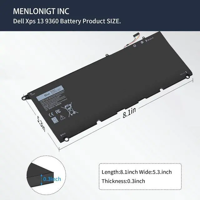 Alt view image 6 of 7 - New PW23Y Laptop Battery Replacement for Dell XPS 13 9360 P54G002 13-9360-D1605G 13-9360-D1605T 13-9360-D1609 13-9360-D1609G 13-9360-D1705G Series Rechargeable TP1GT RNP72 0RNP72 0TP1GT