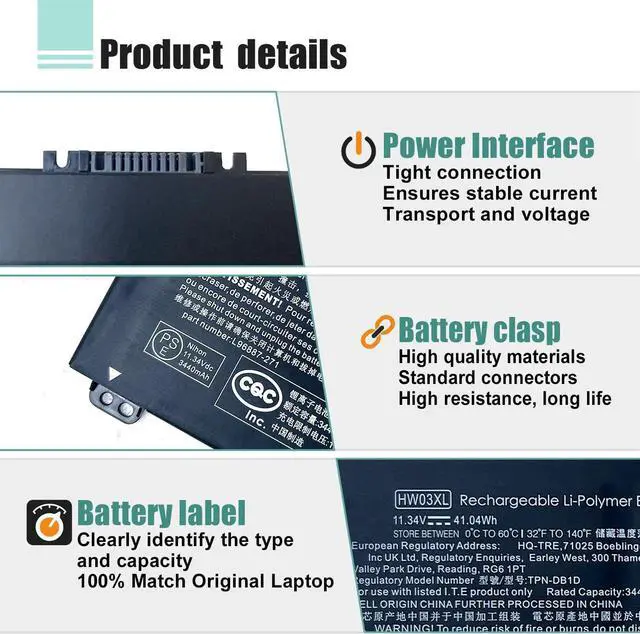Alt view image 3 of 7 - HW03XL L97300-005 Battery for HP Pavilion 15-eg0070wm 15-eh0050wm 15-eh0xxx 15-eg0xxx 17-cn0xxx Pavilion 15-EG 15-EH 15T-EG 15Z-EH 17-CN 17-CP Series for L97300-005 hp Battery