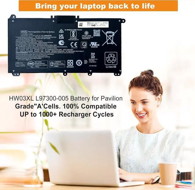 Alt view image 2 of 7 - HW03XL L97300-005 Battery for HP Pavilion 15-eg0070wm 15-eh0050wm 15-eh0xxx 15-eg0xxx 17-cn0xxx Pavilion 15-EG 15-EH 15T-EG 15Z-EH 17-CN 17-CP Series for L97300-005 hp Battery