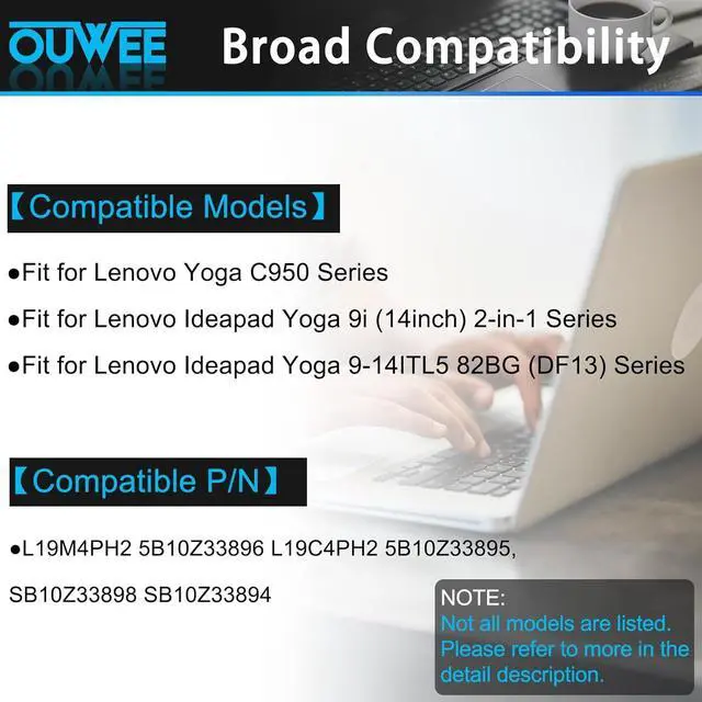 Alt view image 3 of 5 - L19M4PH2 5B10Z33896 L19C4PH2 5B10Z33895 Battery Replacement for Lenovo Yoga 9-14ITL5 Yoga 9i (14inch) 2-in-1 Series 7.68V 60Wh 7630mAh