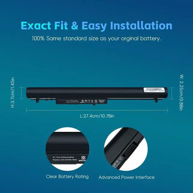 Alt view image 4 of 6 - YTANE Spare 776622-001 Laptop Battery Replacement for HP Compatible with HP Pavilion 14 15 248 G1 LA04 728460-001 752237-001 15-1272WM-High Performance [4 Cells/2600mAh]