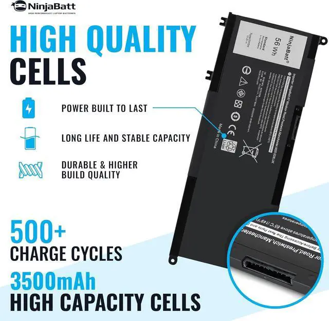 Alt view image 3 of 7 - NinjaBatt Battery for Dell 33YDH 17 7000 7779 13 7353 17 7778 15 7778 15 7577 P30E 7786 7773 3779 G5 / 7588 3579 5587 G7 / G3 Latitude 13 3380 14 3490  High Performance [15.2V/56Wh]
