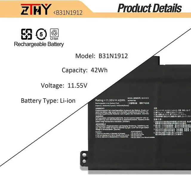 Alt view image 3 of 7 - B31N1912 C31N1912 Laptop Battery Compatible with Asus VivoBook 14 E510 E510MA E510KA L510 L510MA E410 E410M E410MA L410 L410M L410MA E410KA F414 F414MA R522MA E410KA-EK139TS E510KA-EJ033TS 11.55V 42Wh